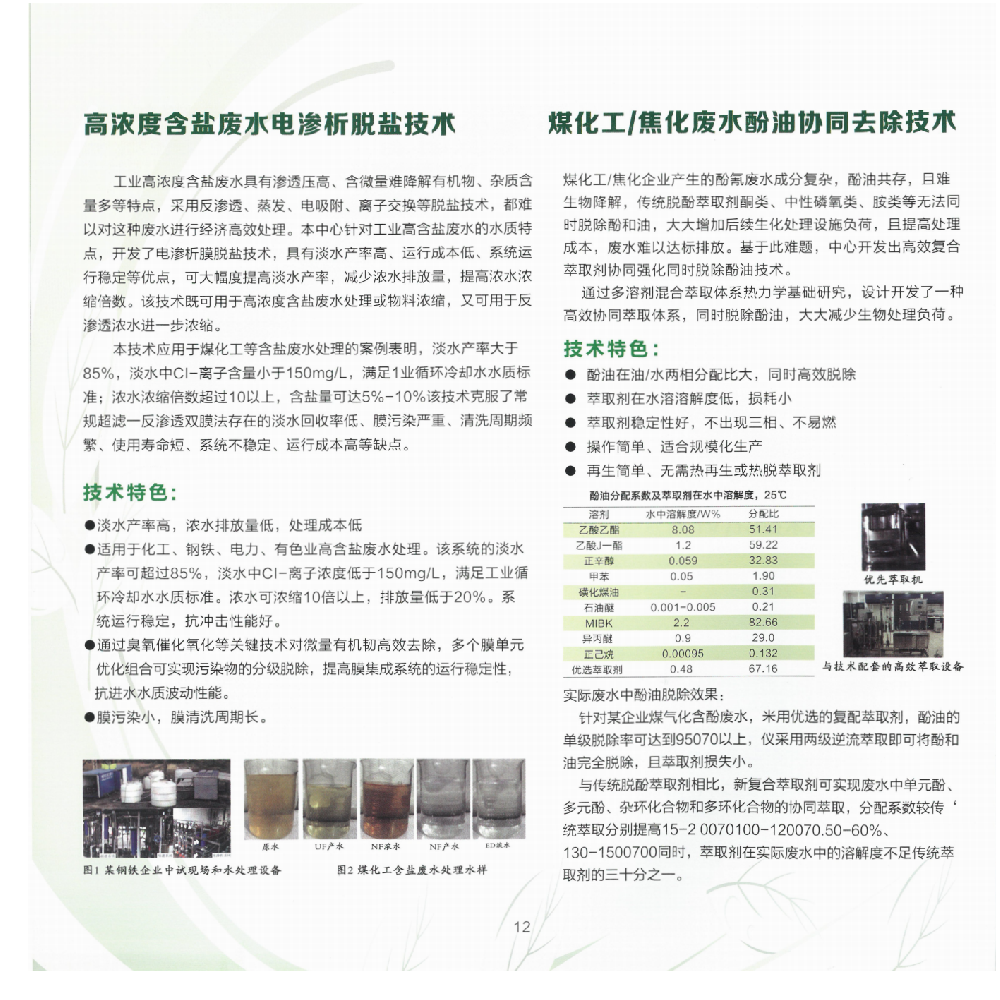高浓度含盐废水电渗析脱盐技术 煤化工/焦化废水酚油协同去除技术